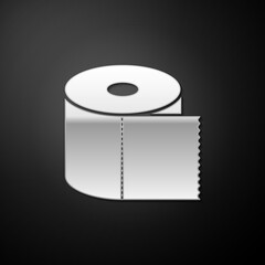 Silver Toilet paper roll icon isolated on black background. Long shadow style. Vector.