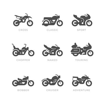 Set glyph icons of motorcycle