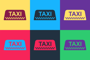 Obraz premium Pop art Taxi car roof sign icon isolated on color background. Vector.