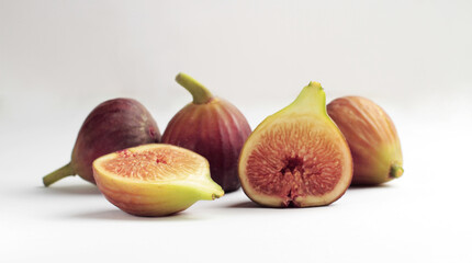 Fresh fig fruit. Slices.  white background