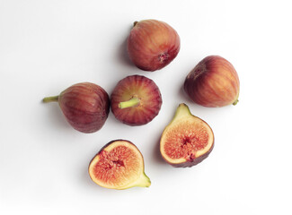 Fresh fig fruit. Slices.  white background. Top view