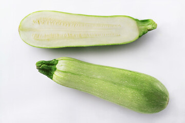 Zucchini slices. On white background. The view from the top