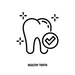 Healthy tooth thin line icon: tooth with check mark. Preventive dentistry. Dental care. Vector illustration.