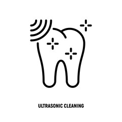 Ultrasonic cleaning thin line icon. Dental hygiene. Shining tooth. Vector illustration.