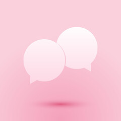 Paper cut Blank speech bubbles icon isolated on pink background. Paper art style. Vector.