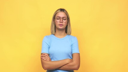 Young blonde caucasian woman tired of a repetitive task