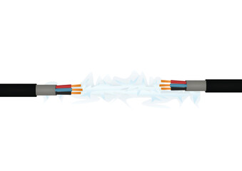 Three wire cable with electricity. vector illustration