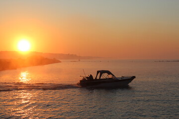 Boat Sunrise Sunset Fog over Water