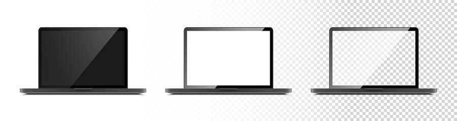 Laptop mockup. Laptop with Black, White and Transparent Screen. Template mockup Laptop in realistic design. Vector illustration