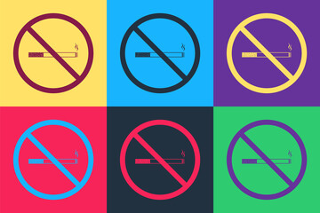 Pop art No Smoking icon isolated on color background. Cigarette symbol. Vector.