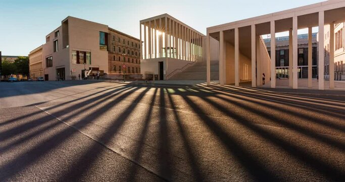 Time Lapse of sun rays moving at Berlin art museum on museum island