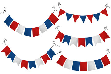 Party festival flags red- blue- white.  Individual elements on white background