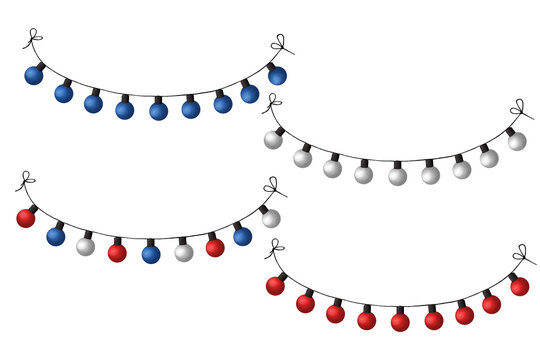 Festival light- bulbs garland red- blue- white.  Individual elements on white background
