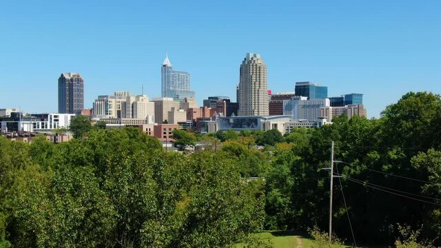 Drone Fly over downtown Raleigh North Carolina