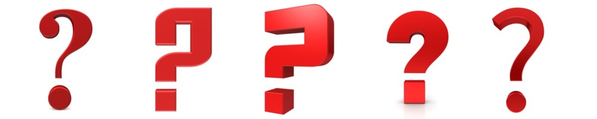 Question mark red 3d interrogation points set isolated on white background