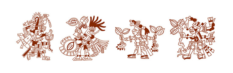 Aztec cacao seamless pattern design with tribal elements.