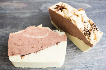 Home made soap ,made from vegetable oils, decorated with star anise