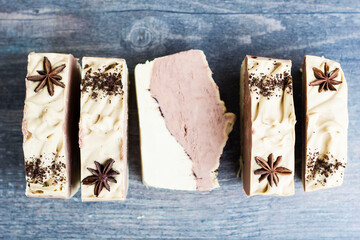 Home made soap ,made from vegetable oils, decorated with star anise