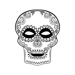 Halloween holiday skull mask in line art style. Use it for poster, background, card design.