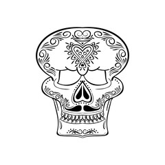 Halloween holiday skull mask in line art style. Use it for poster, background, card design.