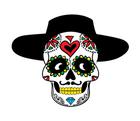 Sugar skull. Halloween holiday mask in line art style. Use it for poster, background, card design.