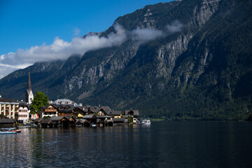 Fototapeta na wymiar View of the beautiful little town of Hallstatt when the weather is nice