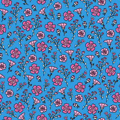 Background with romantic pink flowers. Vector seamless pattern.