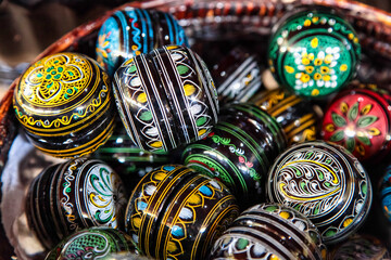 Traditional lacquer ware on sale at the factory shop in Myanmar
