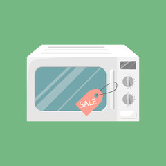 Microwave oven. Isolated vector illustration of kitchen appliances. Promotion in the store. Sale.