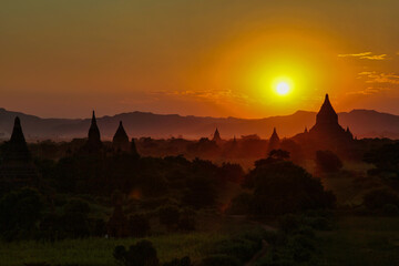 Pagodas and temples of Bagan in Myanmar, formerly Burma, a world heritage site.