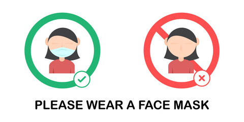 Symbol for the campaign to wear a mask in public areas to prevent the spread of coronavirus (COVID-19). Vector illustration of COVID-19. New normal hygiene concept.