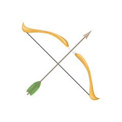 Vector illustration of a wooden bow with a bowstring and arrow.