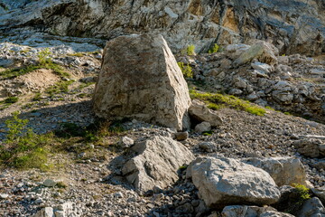 Stone boulders at Danube gorge in Djerdap on the Serbian-Romanian border