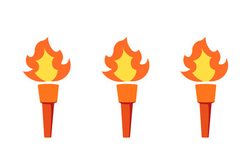 Three dungeon torch icon. Clipart image isolated on white background.