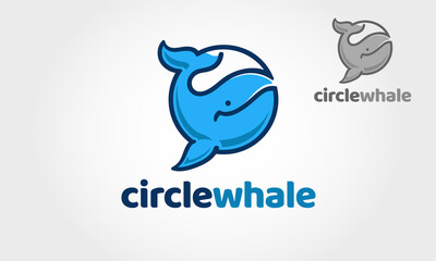 Circle Whale Vector Logo Template. A fun, professional, clean cute, and quirky logo. 