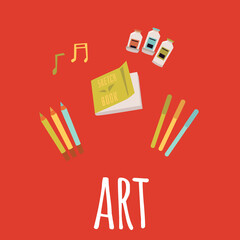 Card or poster with elements for art education a flat cartoon vector illustration