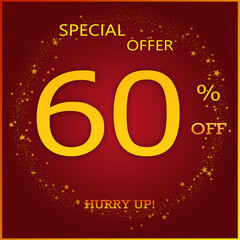Special Offer 60% Off Hurry Up - Luxury Gold Yellow Text On Brown Background For Christmas & New Year Sale.