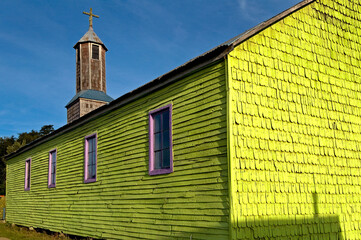 Die San-Agustin-Holzkirche (UNESCO-Weltkulturerbe) auf der Insel Chiloé, Chile