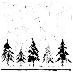 Five silhouettes of Christmas Tree. Black and white card. Winter symbols collection. Vector Illustration.