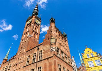 Gothic and Renaissance Old Town City Hall clock tower - Ratusz Glownego Miasta - at Long Market...