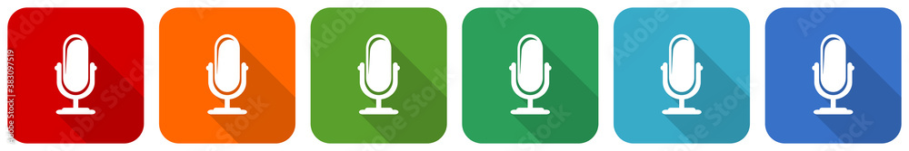 Fototapete Microphone icon set, flat design vector illustration in 6 colors options for webdesign and mobile applications