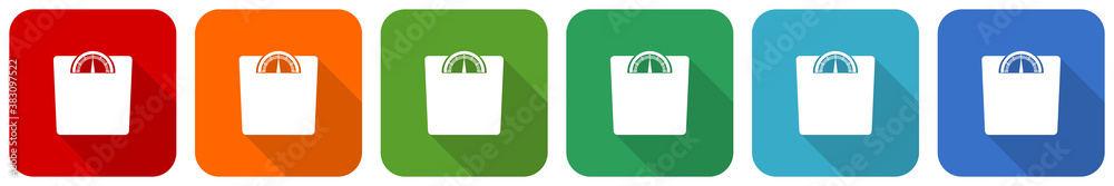 Poster weight icon set, flat design vector illustration in 6 colors options for webdesign and mobile applic