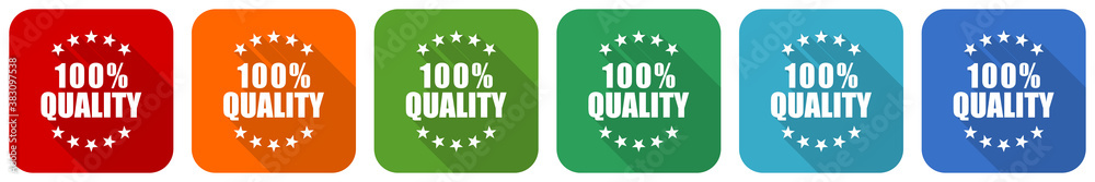 Fototapete quality icon set, flat design vector illustration in 6 colors options for webdesign and mobile appli