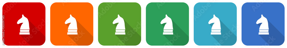 Poster Chess horse icon set, flat design vector illustration in 6 colors options for webdesign and mobile applications