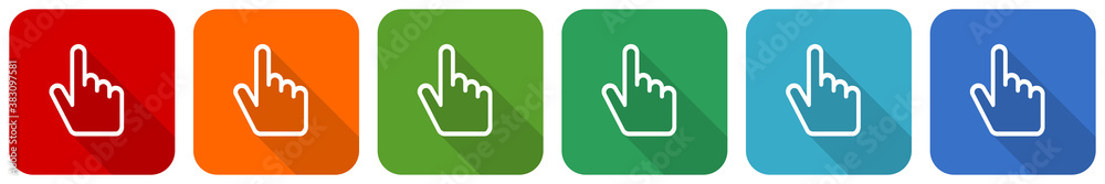 Fototapete Cursor hand icon set, flat design vector illustration in 6 colors options for webdesign and mobile applications