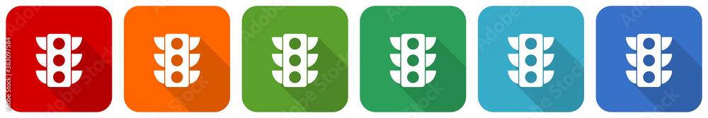 Poster Traffic lights icon set, flat design vector illustration in 6 colors options for webdesign and mobile applications