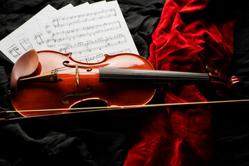 Violin on a black and red background