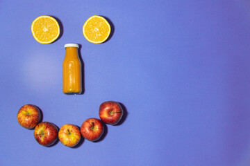 Uśmiech zdrowie owoce, jabłko banan pomarańcz, smoothie sok