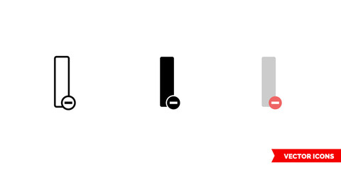 Delete column icon of 3 types color, black and white, outline. Isolated vector sign symbol.