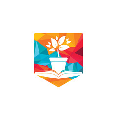Eco book vector logo design. Book and flower pot icon logo.